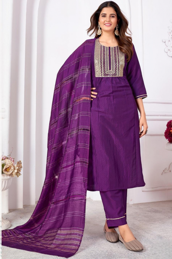 Women Ethnic Motifs Embroidered Regular Kurta with Trousers & With Dupatta