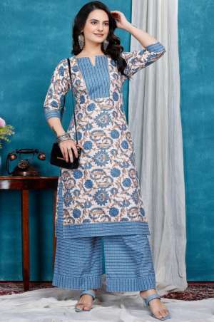 Women Floral Printed Regular Pure Cotton Kurta with Palazzos