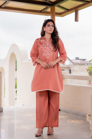 WOMEN COTTON CO ORD SET - IN RUST COLOR