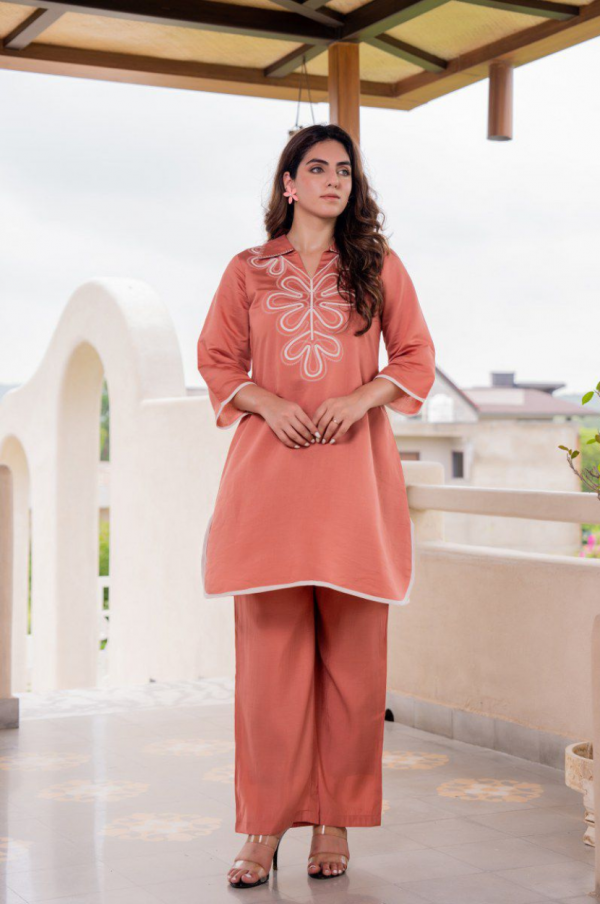 WOMEN COTTON CO ORD SET - IN RUST COLOR