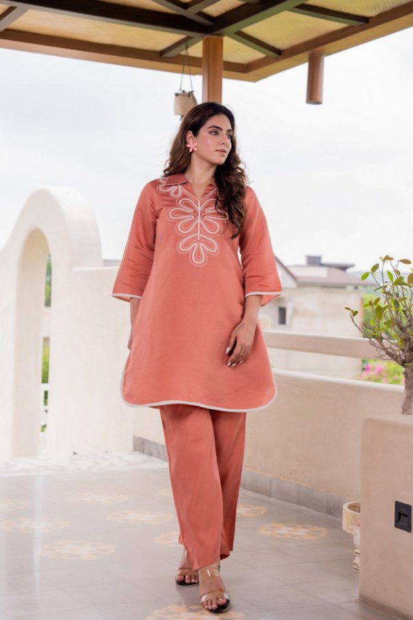 WOMEN COTTON CO ORD SET - IN RUST COLOR