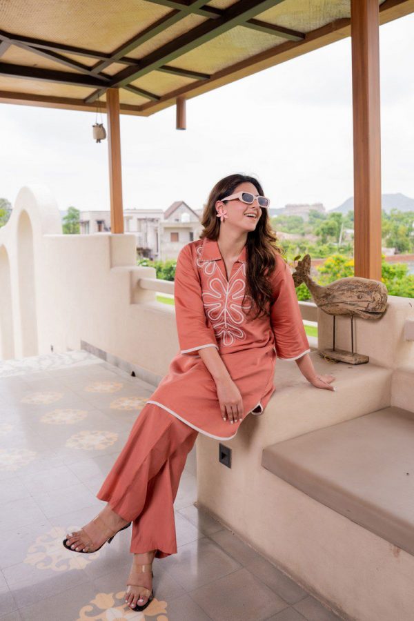 WOMEN COTTON CO ORD SET - IN RUST COLOR